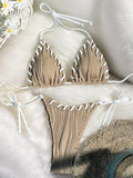 2025 Halter Wrinkled Weaved Bikini Women Swimwear Female Swimsuit Two Pieces Bikini Set Brazilian Bathing Suit Swim Beach Wear