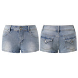 Women's Mini Jean Shorts with Pockets Low Rise Stretchy Denim Shorts Summer Sexy Casual Stylish Slim Fit Hot Short Pants