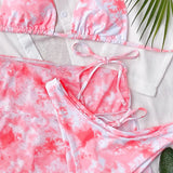 4 Colors Sexy Bikini Set 3-Piece Swimwear Swimsuit Women Halter Print Bikinis Set Bathing Suit Beach Bikini Trajes De Bano Mujer