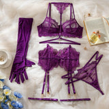 Toucheart Sexy Lingerie Suit for Women Lace Patchwork Halter Bra Set Solid Color Sexy Mesh See-through Garters Underwear Set New