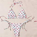 XS - L Cherry Printed Halter Strappy Bikini Female Swimsuit Women Swimwear Two-Pieces Bikini Set Bather Bathing Suit Swim V4894