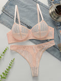 Women's Sexy Embroidered Lace Underwear With Steel Rims Push Up Breathable And Comfortable Close Fitting Underwear Set YS2864