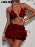 With Skirt Ruffled Frilled Halter Bikini Female Swimsuit Women Swimwear Three-pieces Bikini set Bather Bathing Suit Swim V7788