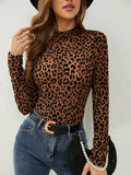 European and American sexy single-layer bra, stand-up collar, mesh bottoming top, women's leopard print inner top