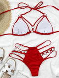 2025 Sexy Halter Strappy Metal Rings Bikini Women Swimwear Female Swimsuit Two-pieces Bikini set High Cut Bathing Suit Swim Lady