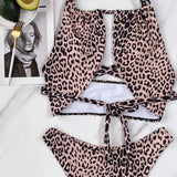 2026 New Sexy Bikini High Waist Swimwear Swimsuit Women Leopard Cross Back Straps Bikinis Set Bathing Suit Beach Bikini Female