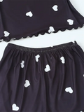 Women's Two-Piece Pajama Sets Summer Sleepwear Suspender Heart Printed Top and Shorts Casual Home Clothes Loungewear