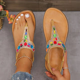 Colorful Crystal Bohemian Sandals Women Summer Anti Slip Clip Toe Beach Sandles Woman Comfy Flat Heel Gladiator Sandalias Mujer