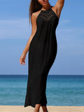 Solid Hollow Out Sleeveless Crochet Knitted Tunic Beach Cover Up Cover-ups Beach Dress Beach Wear Beachwear Female Women V7642