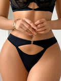 Women's Sexy black Hollow Out Thong Panty Low Waist bijini Underwear Comfortable Breathable C2973
