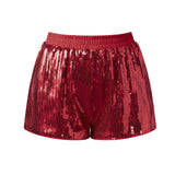 Women's Solid Color Sequin Mini Shorts Summer Fashionable Elastic Waist Going Out Micro Shorts