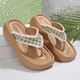 Fashion Design Wedge Heel Flip Flops Women Comfortable Clip Toe Platform Slippers Woman 2026 Printed Thick Bottom Sandals Female