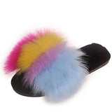 Mix Color Faux Fur Cotton Slippers for Women Open Toe Non Slip Plush Slippers Woman 2025 Lightweight Indoor Flats Slides Mujer