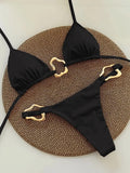 New Sexy Bikini Solid Color Lace-up Split Two-piece Swimsuit for Women