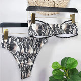 2026 Sexy Bikini Bandeau Women Snakeskin Black Swimwear Swimsuit Bikini Set Bathing Suit Female Belt Metal Hoop Decor Banadores