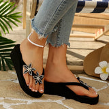 Summer Crystal Flowers Platform Flip Flops Women Plus Size 42 Wedge Heel Slippers Woman Light Non Slip Vacation Beach Sandals