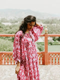 Foridol Lantern Half Sleeve Cyan Bohemian Beach Midi Loose Dress Summer for Women Tie Up Casual Floral Holiday Midi Vestidos