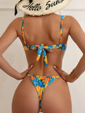Printed Mini Thong V-bar Underwired Bikini Female Swimsuit Women Swimwear Two-pieces Bikini Set High Cut Bathing Suit Swim Lady