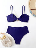 Strappy High Waist Bikinis 2026 Women Sexy Shell Swimsuit Solid Padded Swimwear Female Bathers Bathing Swimming Swim Suit