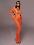 DEKA New Sexy Knit Mesh Cut Out Deep V Neck Long-sleeve Lace-up Fringe Tunic Summer Women Swimsuit Cover-ups Beach Maxi Dress