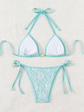 Embroidery Mesh Lace Halter High Cut Bikini Female Swimsuit Women Swimwear Two-pieces Bikini Set Bather Bathing Suit Swim Beach