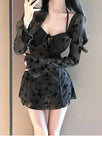 Hot spring swimsuit women's highend skirt style two-piece set sexy pure desire steel holder gathering slimming vacation swimsuit
