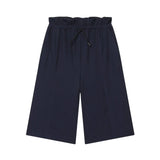 Women's Layered Decorative Waist Casual Shorts Navy Blue Waist Drawstring Wide Leg Knee Shorts Casual Culottes For Women TSP2