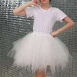 Women Skirt A-line Big Swing Multi-layered Candy Color High Elastic Waist Fluffy Gauze Dancing Performance Short Pleated Skirt