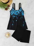 Strappy Printed Tankini 2026 Padded Swimsuit Women Shorts Swimwear Female Beach Wear Bathers Bathing Swimming Swim Suit XL