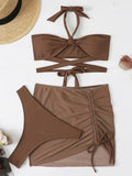 3 PCS Mesh Skirt Halter Wrap Around Bikini Female Swimsuit Women Swimwear Three-pieces Bikini Set Bathing Suit Swim Beachwear