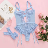 Floral Lace Garter Lingerie Set With Choker Women Intimates 2025 Underwire Bra And Thongs Ladies Underwear Set
