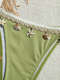 Shell Decoration Ribbed Halter Strappy Bikini Women Swimwear Female Swimsuit Two-pieces Bikini Set Bather Bathing Suit Swim Lady