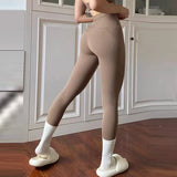 Nude Yoga Leggings Women High Waist One-piece Fitness Wear-free Underwear Belt Pocket Sports Pilates Trousers Fitness Pants
