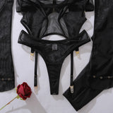 Toucheart Erotic Lingerie Fashionable and Comfortable Mesh See-through Bodyshaping Adjustable Sexy Underwear Split Five-pieceset