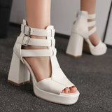 Summer New Style Fashion High-heeled Exposed Toes Women's Sandals Sexy Party Zipper Square Heel Women's Sandals Size 34-50