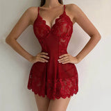 Hot Ladies Lingerie And Nightgown Set Translucent Sexy Night Drees Deep V Lace Bra Thong Underwear Sleep Shirt Erotic Babydoll
