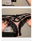 Women’s Flower Embroidery Sexy Thong Spicy Girl Lace Transparent Underpants Thin Summer Hollow Out Panties Bow Briefs