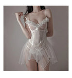 Sexy Lingerie Black Lace Short Nightdress Women Perspective Underwear Suspender Slim Dress Lolita Exotic Costume For Sex Suit