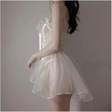 Sexy Lingerie Black Lace Short Nightdress Women Perspective Underwear Suspender Slim Dress Lolita Exotic Costume For Sex Suit