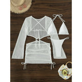With Long Sleeve Cover Up Halter Bikini Women Swimwear Female Swimsuit Three-pieces Bikini set Bather Bathing Suit Swim V5123