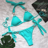 Luxury Rhinestones Bikin 2026 New Women Solid Red Blue Bandage Cross Diamond Thong Swinsuit Beach Bathing Suit Swimwear Biquini
