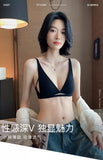 French Triangle Bra Rabbit Ear Cup, Deep V Wireless Bralette for Small Bust, No Gap Sexy Lingerie Set, Breathable Summer Thin