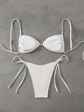 Solid Split Swimsuit Women 2 Piece Triangle Bandage High Cut Thong Bikini Push Up Summer New Sexy Bathing Suit Beachwear