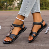 Summer Gold Crystals Flat Sandals for Women Plus Size 43 Slip On Gladiator Sandals Woman Weave Strap Soft Sole Bohemia Sandles