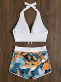 Halter Bikinis 2026 Women Printed Swimsuit Shorts High Waist Swimwear Female Bathers Swimming Bathing Suit Summer Beachwear