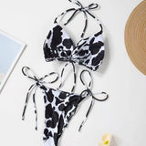 New Style Cow Print Lace-Up Halter Neck Sexy and Fashionable Women's Two-Piece Bikini Swimsuit