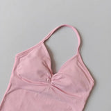 Women's Backless Yoga Sports Vest Neck Hanging Sexy Fitness Pilates Tight Long Top Gathered Sports Bra for Yoga