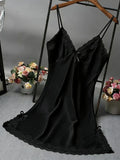 Women Lace Trim Camisole Nightgown V Neck Sleeveless Sleep Dress Soft Solid Color Sleepwear Loungewear Valentine Gift