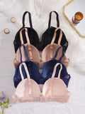 4PCS Plus Size Lace Women's Underwear Set Underwire Push Up Bra Rhinestone Bow Comfort B C D Thin Cup Bras Women