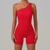 Summer One Shoulder Yoga Short Jumpsuit Women Sexy Cut Out Backless Scrunch Booty One Piece Suit Gym Workout Fitness Clothes